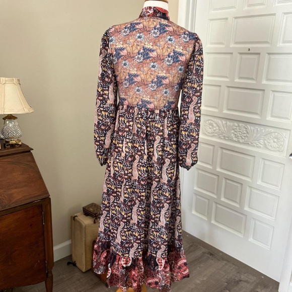 70s style Shein tie-neck multicolored paisley print midi dress - Picture 4 of 7